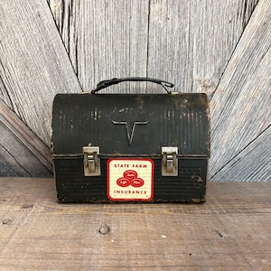 Vintage Metal Lunch Box, Black Domed Lunch Bucket, Lunch Pail