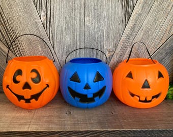 Vintage Pumpkin Halloween Bucket {blow Mold Pumpkin Trick or Treat ...