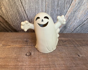 Vintage Ghost Votive {Ceramic Ghost Candle Holder Halloween Decoration} Glowing Ghost Halloween Decor Retro Trick or Treat Party Decoration