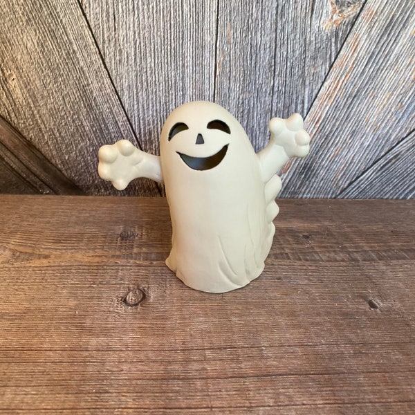 Vintage Ghost Votive {Ceramic Ghost Candle Holder Halloween Decoration} Glowing Ghost Halloween Decor Retro Trick or Treat Party Decoration