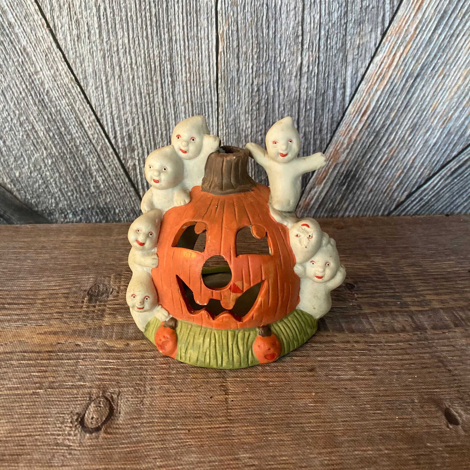 Vintage Halloween Votive ceramic Pumpkin Candle Holder Etsy