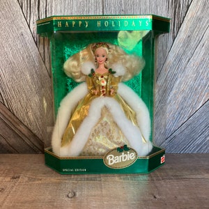 Vintage 1994 Happy Holidays Barbie {Blonde hair Mattel 12155 Special Edition Christmas} Collectible Mattel Barbie in Original Box Complete