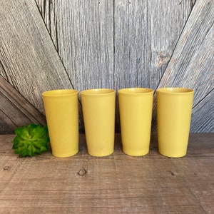 4 Vintage Tupperware Tumblers Cups Glasses Plastic Tupper Ware Storage Container 873 Large Stacking Yellow 70s Wedding Gift Kitchen