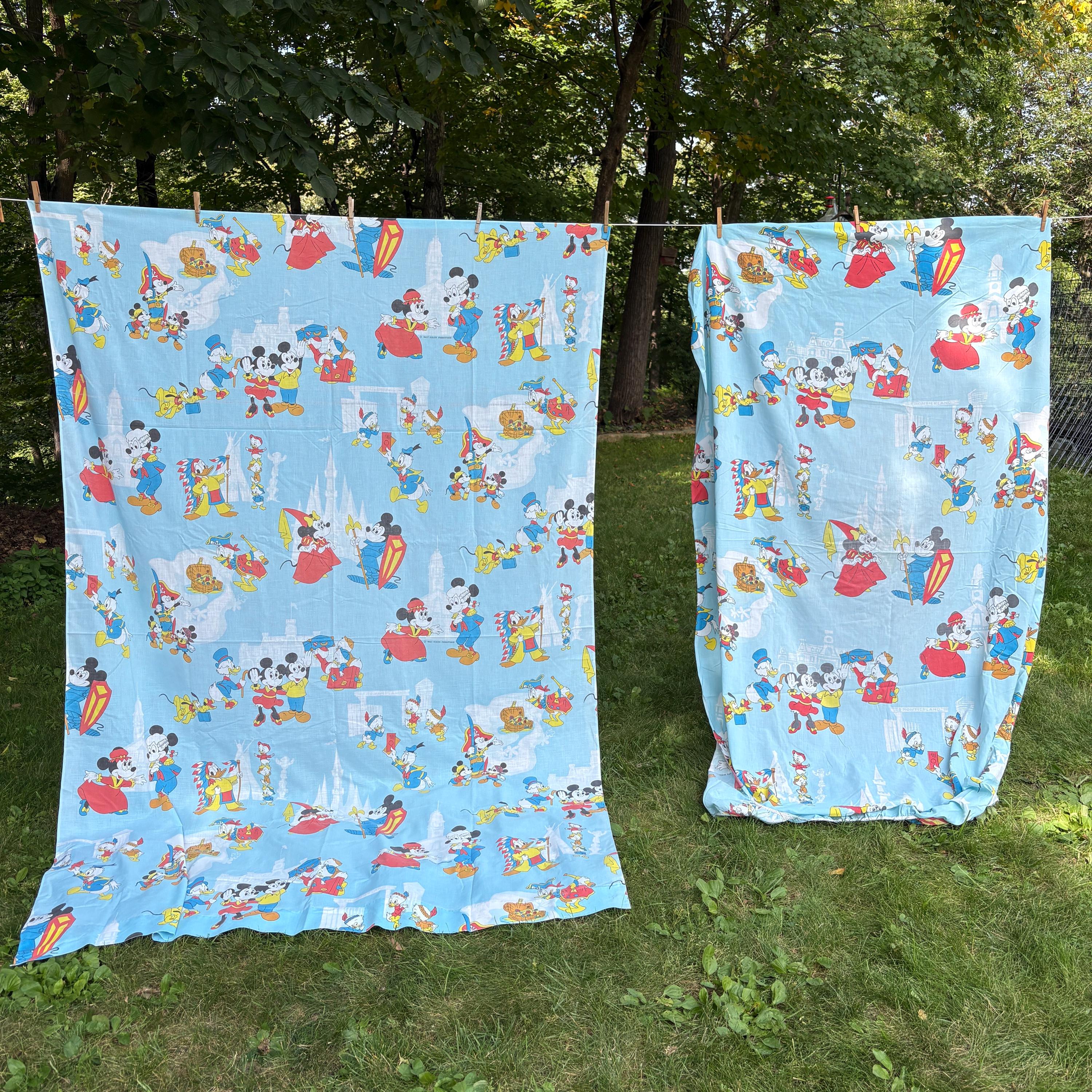 Vintage Mickey Mouse Sheets Set- Rare Twin Flat, Fitted Bottom