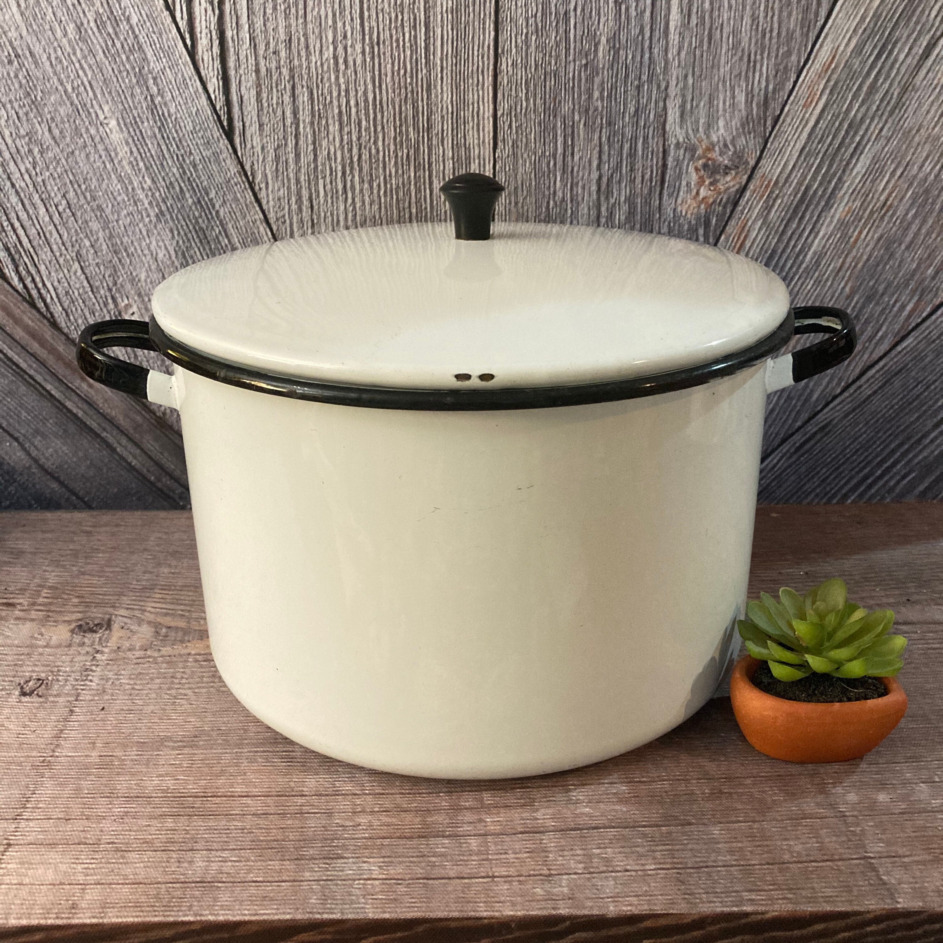 Vintage Enamel Pot Large 10.5 inch Bowl Lid Indoor Garden Etsy