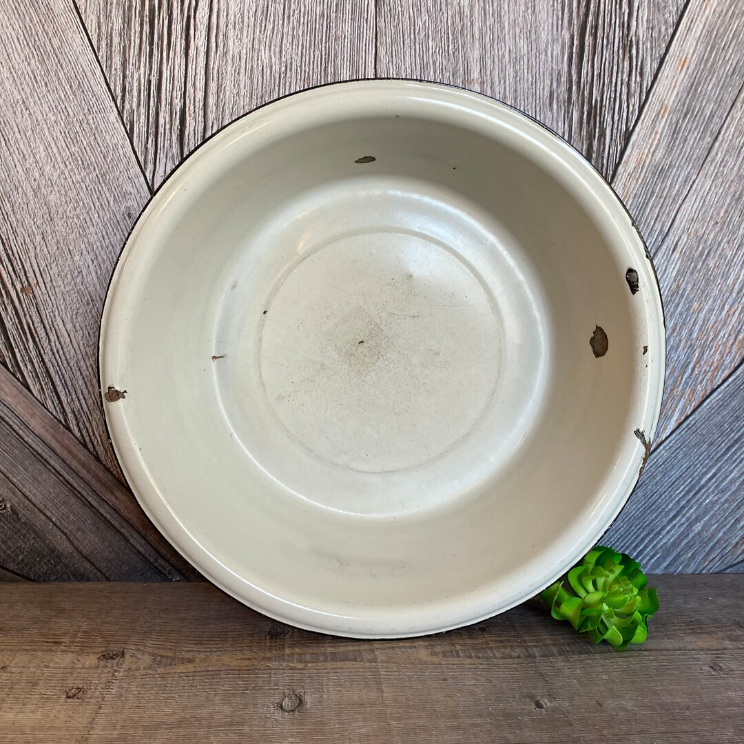 Vintage Enamel Bowl Large 16.5 in Large Bowl Enamelware Basin Herbs