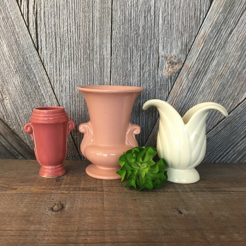 Vintage Ceramic Vases USA Flower Vases Planter Pink White Pot Etsy