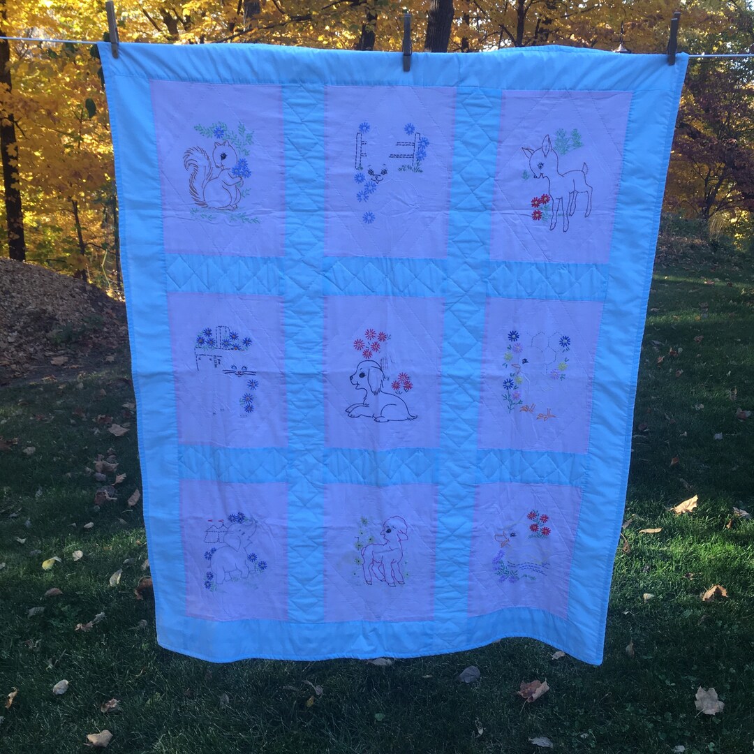 Vintage Baby Blanket Handmade Pink Quilt Crib Coverlet Bedding Etsy