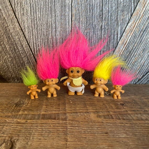 Vintage Troll Dolls {3 Russ Berrie Baby Trolls Miniature {2 inch Troll}  Vintage Troll Doll Lot DIY Crafting Mini Small Troll Dolls Set