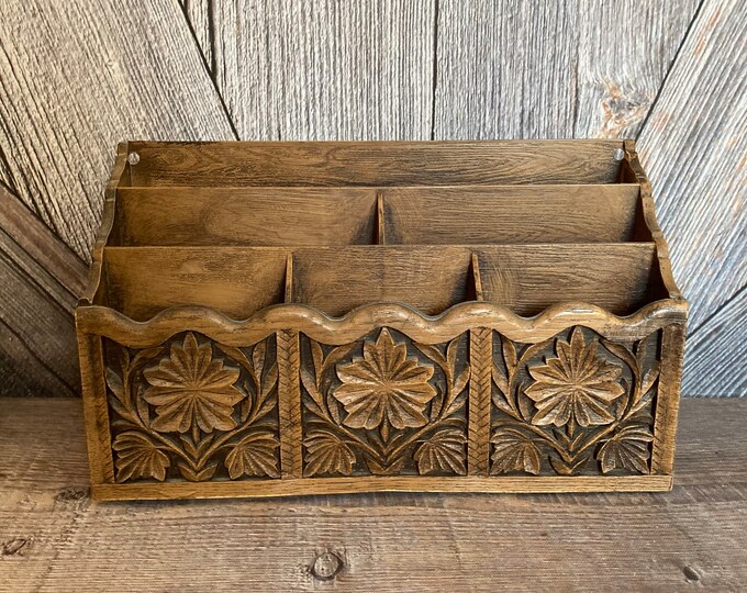 Vintage Mail Sorter Letter Organizer Woodlook Wooden Plastic Etsy