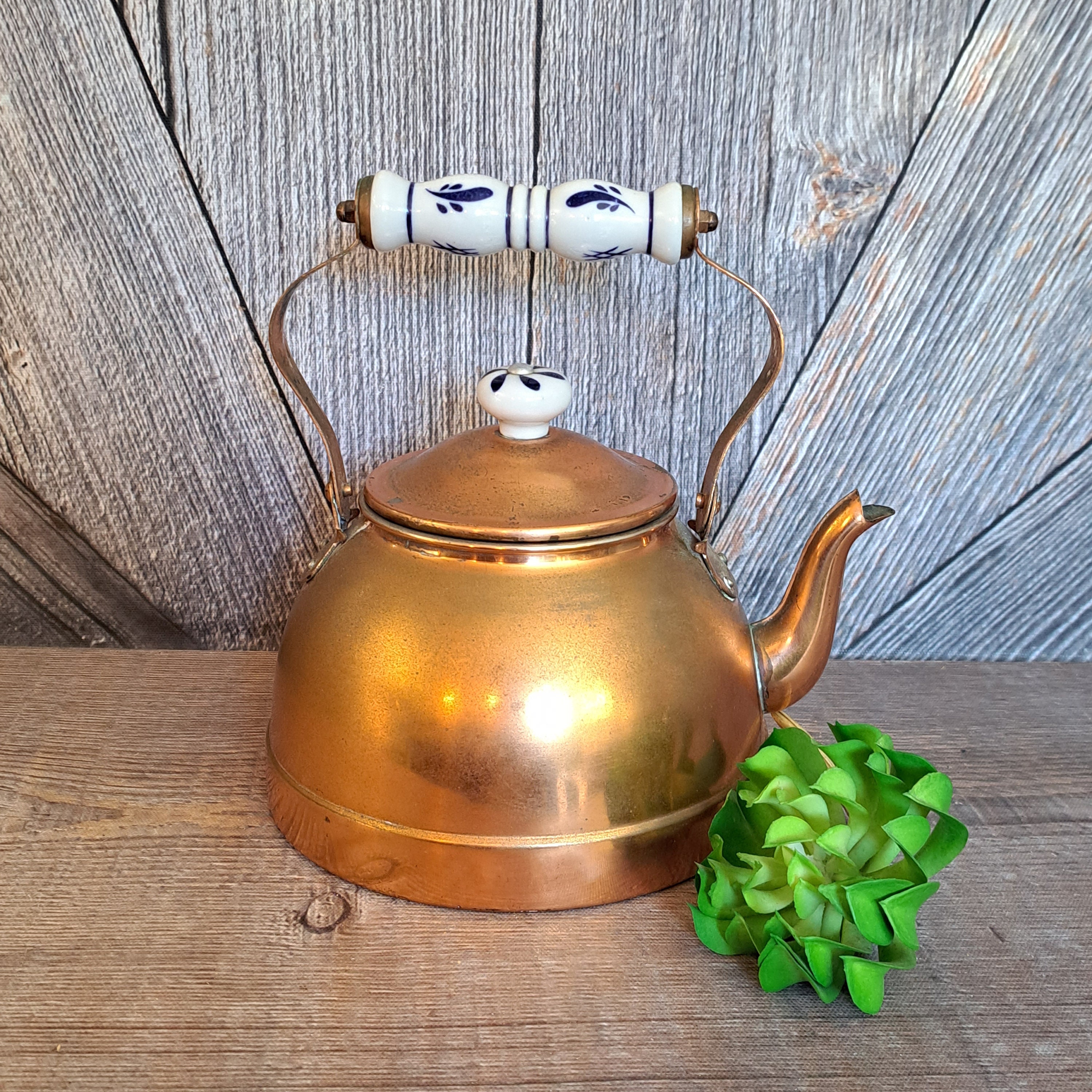 Vintage Tea Pot Tea Kettle Copper Color Cheerful Enamelware Kitchen Decor  70s Kitschy Wedding Gift for Friend Housewarming Gift 