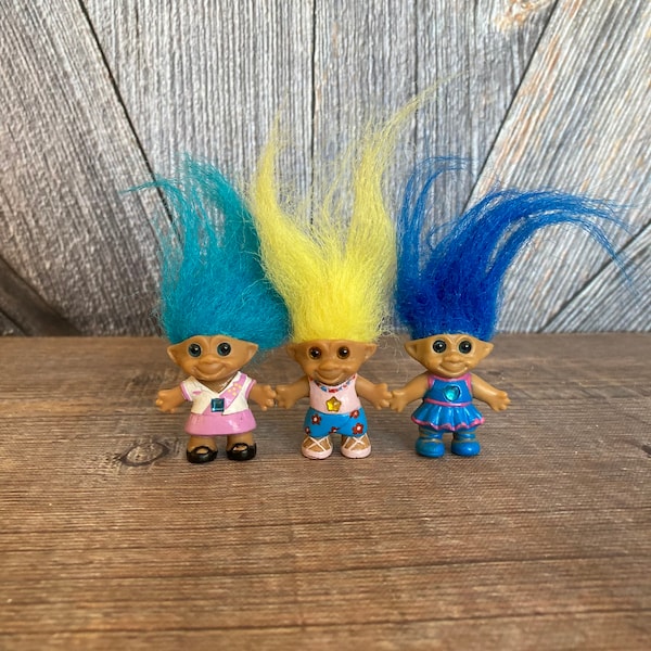 Vintage Troll Dolls {3 Mini Treasure Trolls Ace Novelty {1.5 inch Troll} Vintage Troll Doll Jewel Belly Wishstone DIY Craft Troll Lot Jelly