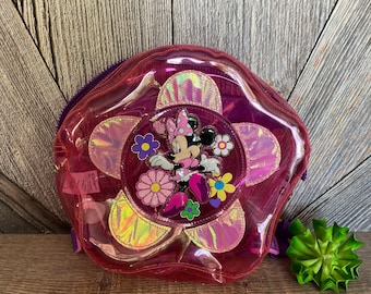 Vintage Minnie Mouse Backpack {90s Disney Pink Transparent Flower Floral Mini Kids Backpack School Book Bag} Miniature Small Kids Bag