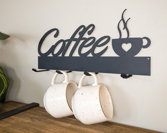 Metal Coffee Mug Holder - Coffee Bar Decor - Mug Rack - Coffee Sign for Kitchen - Kitchen Decor - Coffee Lover - Gift Idea