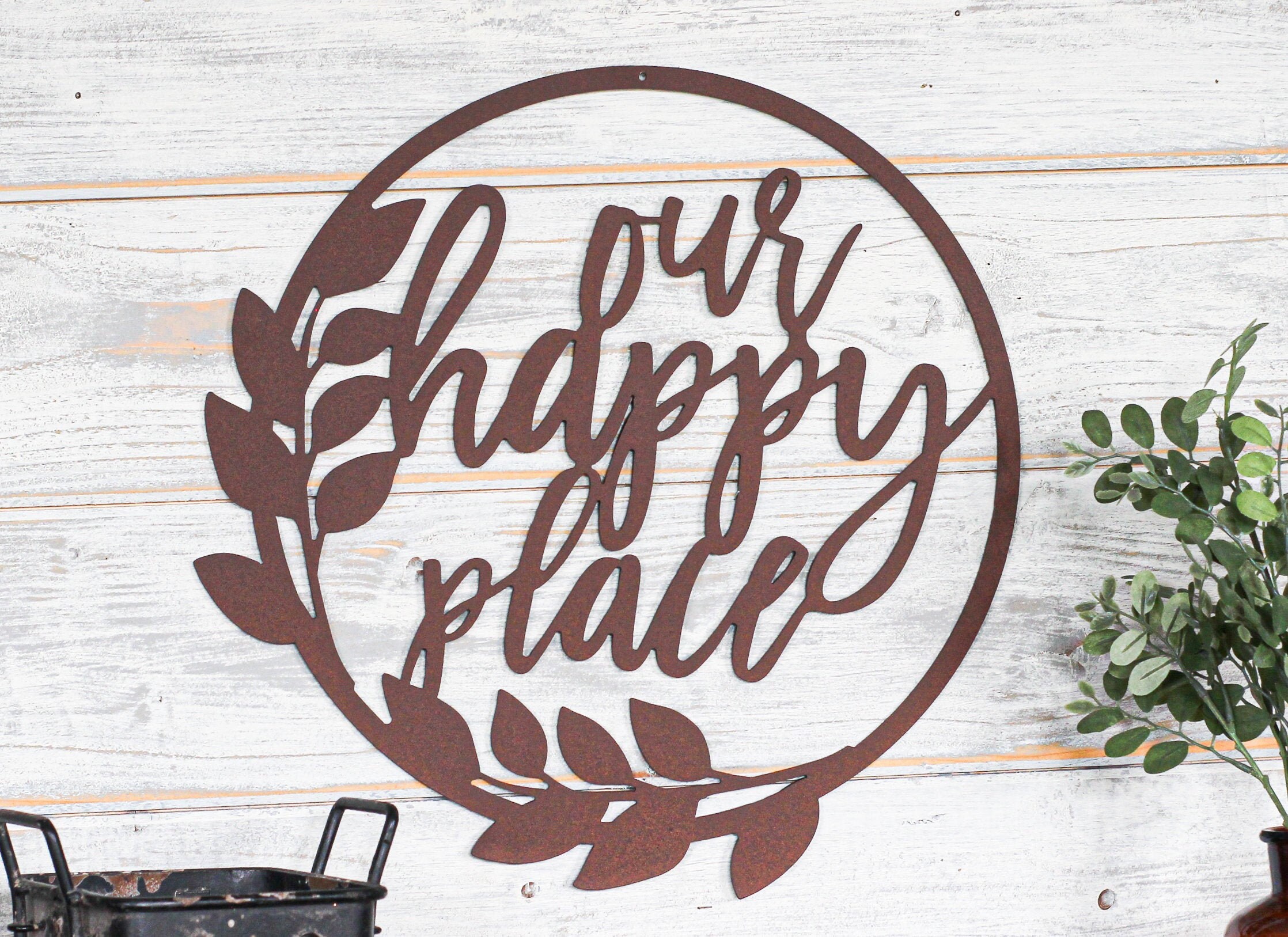Our Happy Place Metal Wreath Metal Wall Art Metal Home Sign Etsy