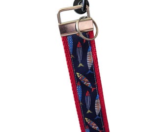 Fish Keychain Wristlet, Handmade Boho Accessory, Tropical Key FOB, Sturdy Accessories, Gift Item, Teacher Present, Sweet 16, Zipper Pull