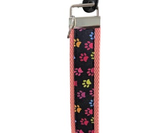 Paw Prints Keychain Wristlet, Handmade Boho Accessory, Key Fob, Sturdy Accessories, Gift Item, Mom Teacher Present, Sweet 16, Zipper Pull
