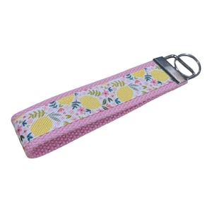 Lemon Keychain Wristlet, Handmade Boho Accessory, Floral Key FOB, Sturdy Accessories, Gift Item, Mom Teacher Present, Sweet 16, Zipper Pull