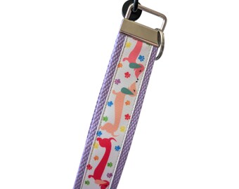 Dachshund Dog Keychain Wristlet, Handmade Boho Accessory, Wiener Dog Key FOB, Sturdy Accessories, Gift Item, Teacher Present, Sweet 16