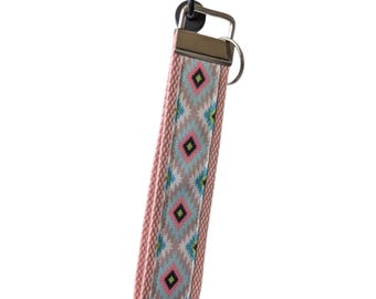 Aztec Keychain Wristlet, Handmade Boho Accessory, Diamond Key FOB, Sturdy Accessories, Gift Item, Mom Teacher Present, Sweet 16, Zipper Pull