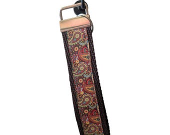 Paisley Keychain Wristlet, Handmade Boho Accessory, Floral Key FOB, Sturdy Accessories, Mom Teacher Present, Sweet 16, Zipper Pull