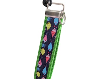 Fish Keychain Wristlet, Handmade Boho Accessory, Tropical Key FOB, Sturdy Accessories, Gift Item, Teacher Present, Sweet 16, Zipper Pull