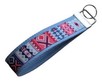 Aztec Keychain Wristlet, Handmade Boho Accessory, XOKey FOB, Sturdy Accessories, Gift Item, Mom Teacher Present, Sweet 16, Zipper Pull