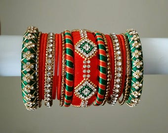 Sushila Art Indian Bangles Set Ethnic Traditional Bracelets Bollywood Bridal Churi 2.8 Orange