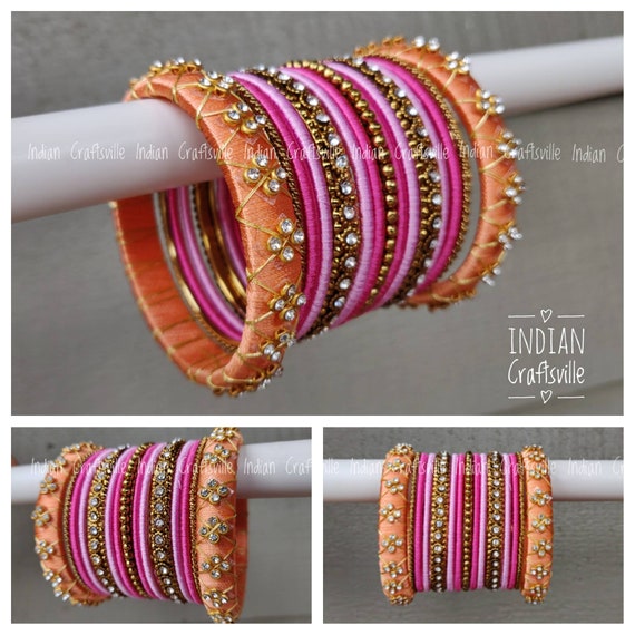 Silk Thread Bangles Set of 30 Bangles for Both Hands Light Orange & Pink  Bridal Wedding Jewelry Saree Jewellery 2.4, 2.6, 2.8,2.10 -  Canada