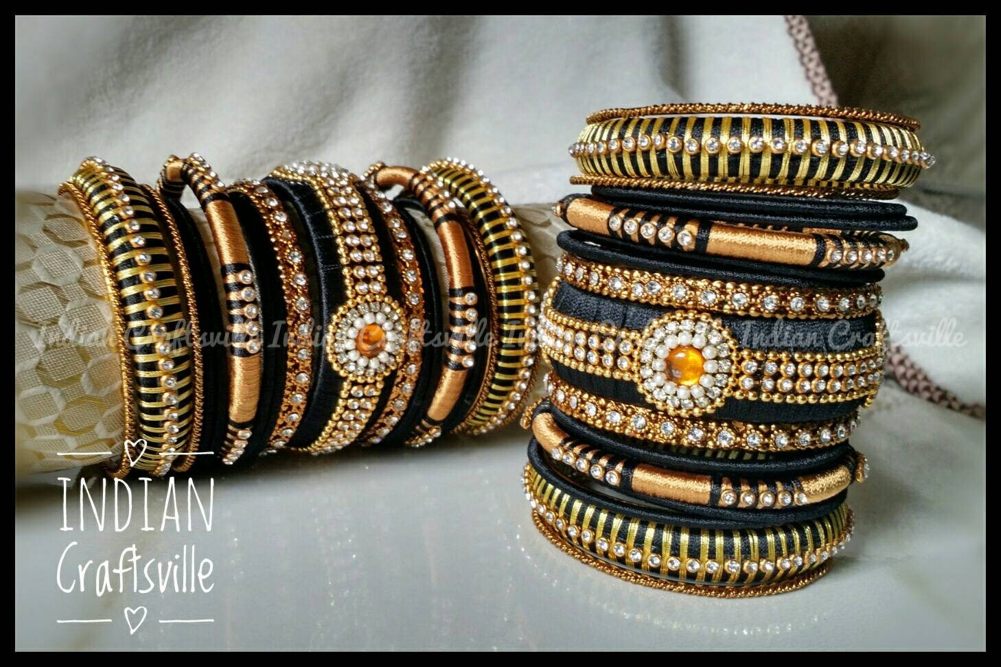 Silk thread bangles store black and gold