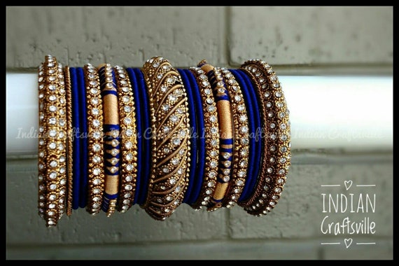 Silk Thread Bangles Set of 34 Bangles for Both Hands Red Gold