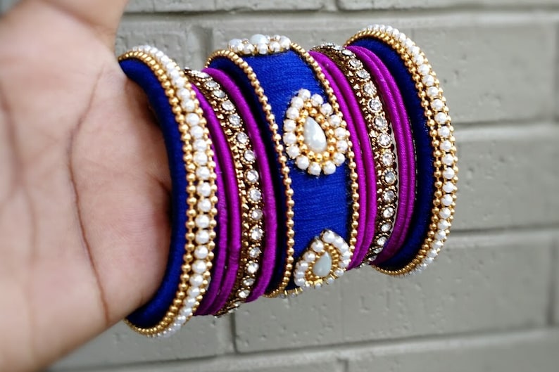 Indian Silk Thread Jewelry Set 26 Blue and Purple Handmade - Etsy