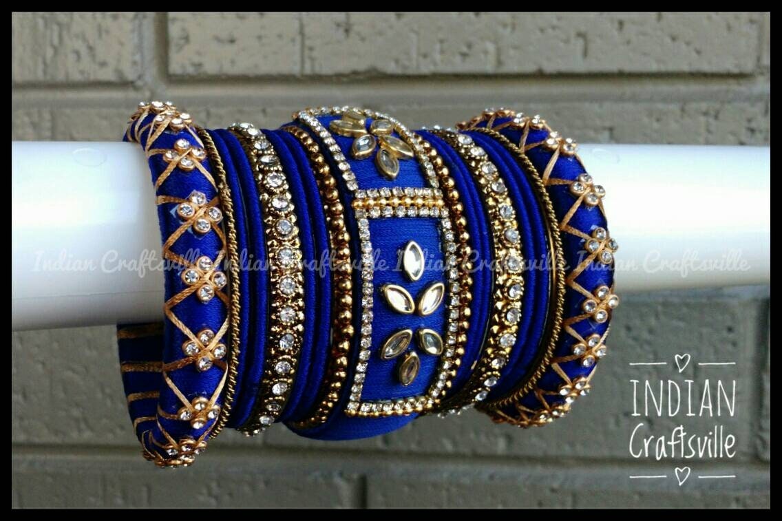 Silk Thread Bangles Indian Bangle Set of 34 for Both Hands Royal