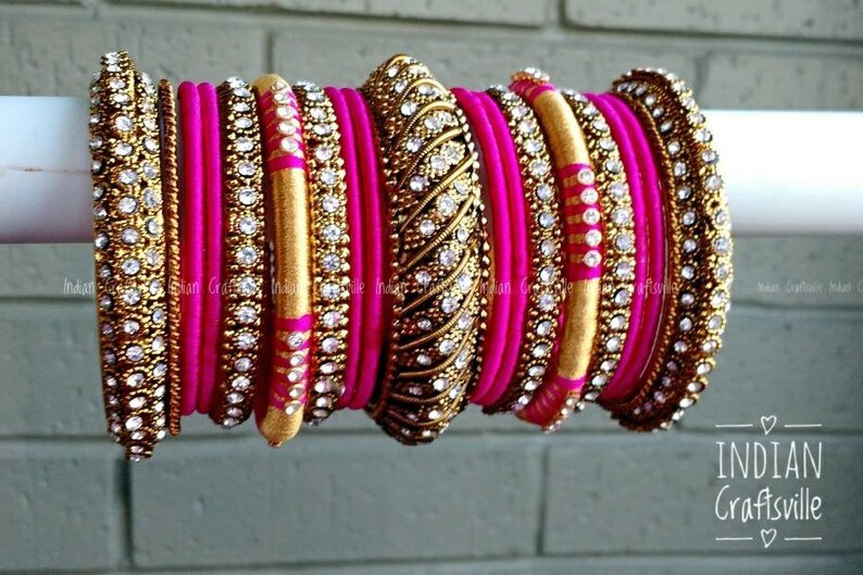 Silk Thread Bangles Set of 38 Bangles for Both Hands Pink Etsy