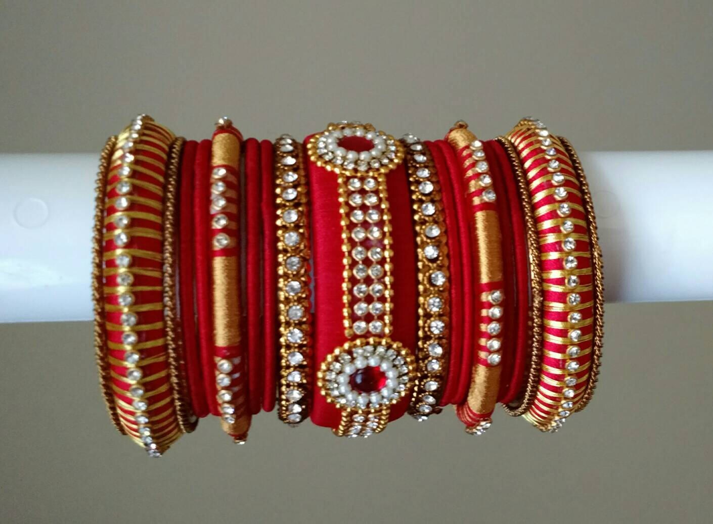 Silk thread bangles red and gold shop