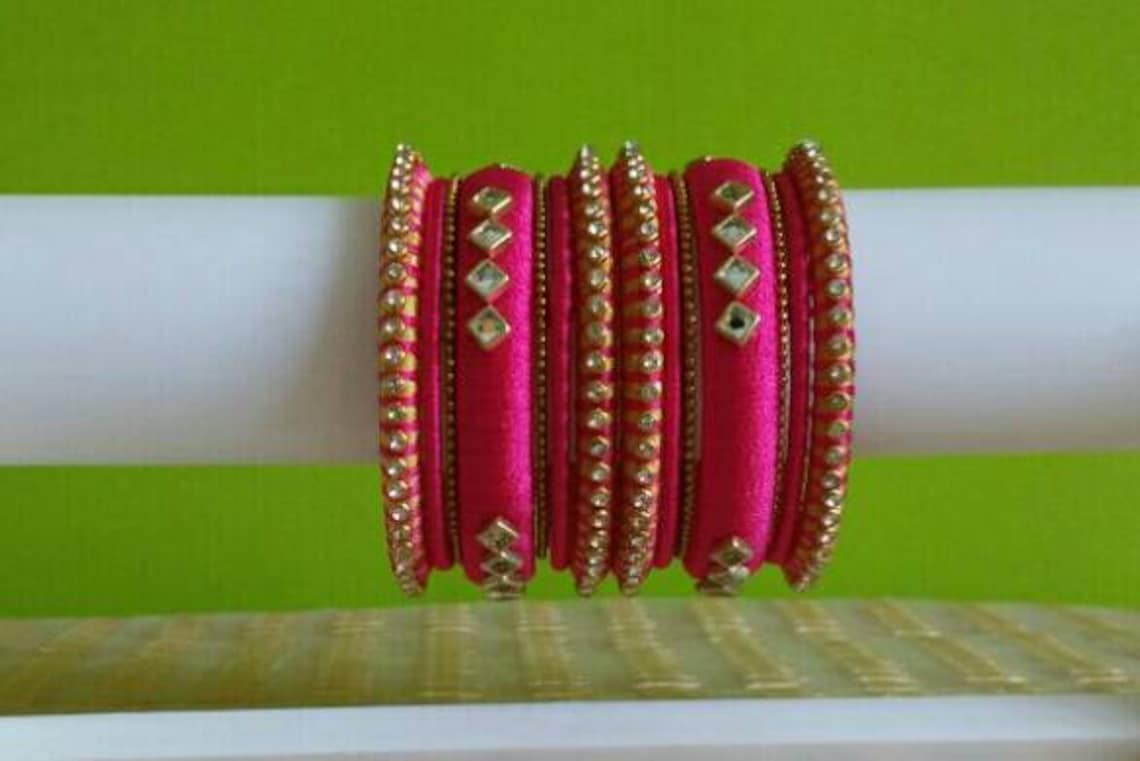 Silk Thread Bangles Designer Bangles for Girls 14 Hot Pink Etsy India