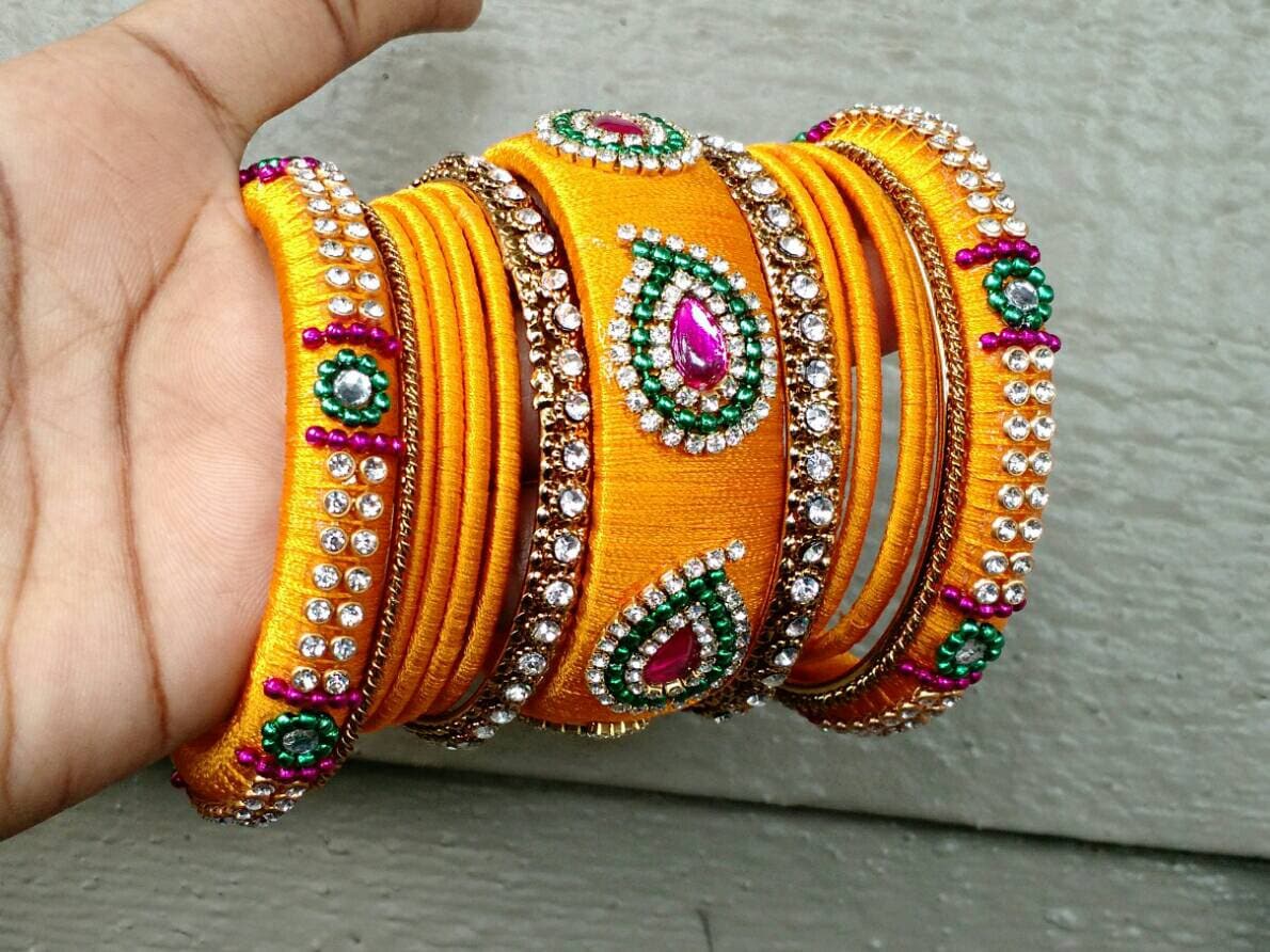 Silk thread bangles golden colour sale