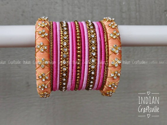 Baby pink silk thread bangles sale