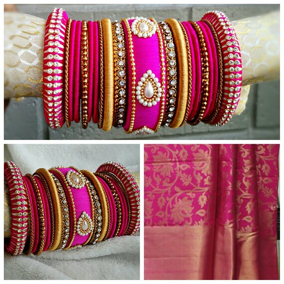 Silk Thread Bangles PINK GOLD A Set of 42 Handmade Silk Thread