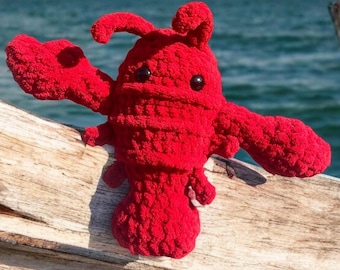 Lobster Plushie : Handmade Crochet  Ocean Decor, Add a Heart
