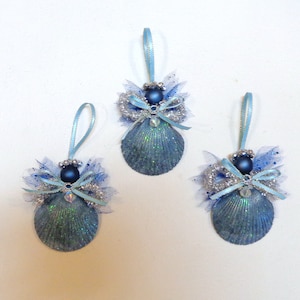 Set of 3-Seashell Christmas Scallop Shells Angel Ornaments-Xmas Tree Decoration-Coastal  Seashell tree Ornaments-by Floramiagarden