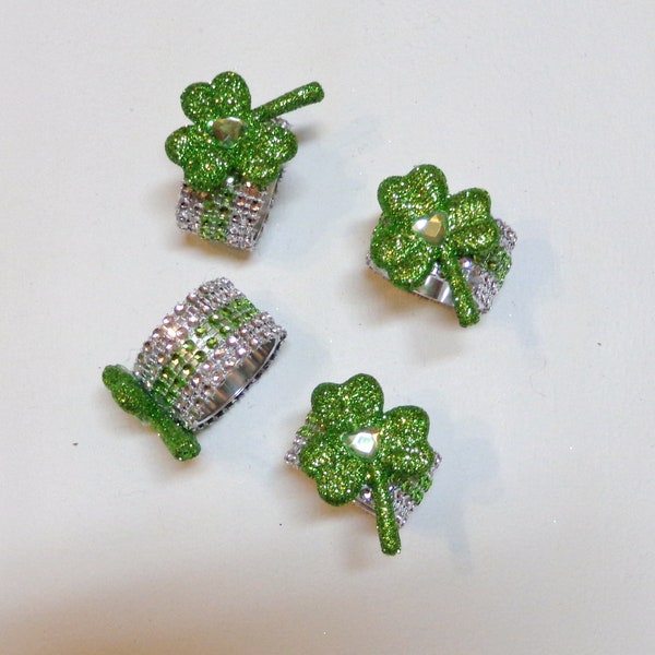 Set of 4 pc Silver and Green St Patrick's Day Napkin Rings-St Patrick's Day Napkin Rings-Sold in a Set of 4 pc-by Floramiagarden