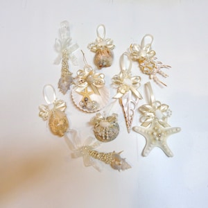 Set of 9 pc-Beach Theme Christmas Seashell Ornaments Decoration-Coastal Christmas Tree Ornaments-Mixed Seashell Ornaments-by Floramiagarden