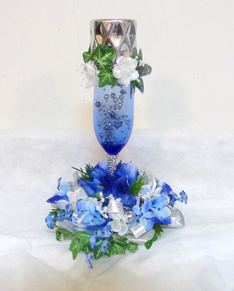Blue Silver Tabletop Candle RingFloral ArrangementCandle Etsy