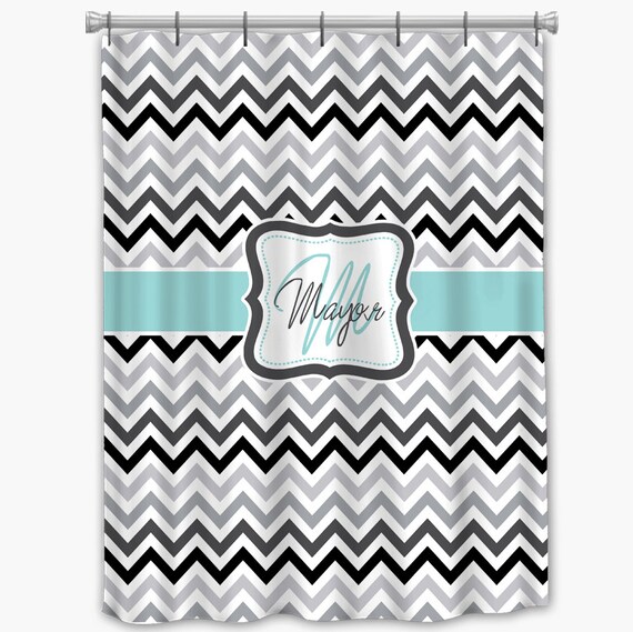 aqua chevron shower curtain