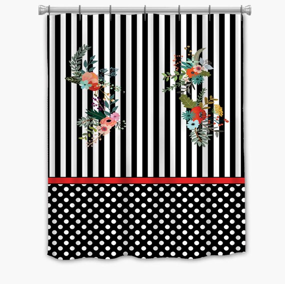 Customized French Style Shower Curtain B W With Stripes And Etsy
