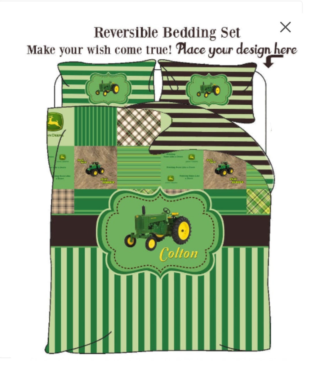 Tractor Reversible Bedding SetPersonalizedAmazing Quality Etsy