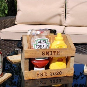 Personalized Handmade Picnic Caddy, Father&#39;s Day Gift Barbeque Caddy, Beer Caddy, Condiment Caddy, Personalized Caddy Gift