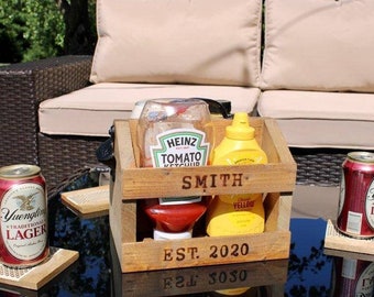 Personalized Handmade Picnic Caddy, Father's Day Gift Barbeque Caddy, Beer Caddy, Condiment Caddy, Personalized Caddy Gift