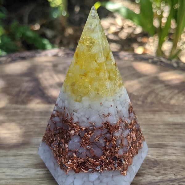 Beautiful Orgonite Tower 10x6cm (4x2.35in) Citrine, Quartz, Copper, Rose Quartz